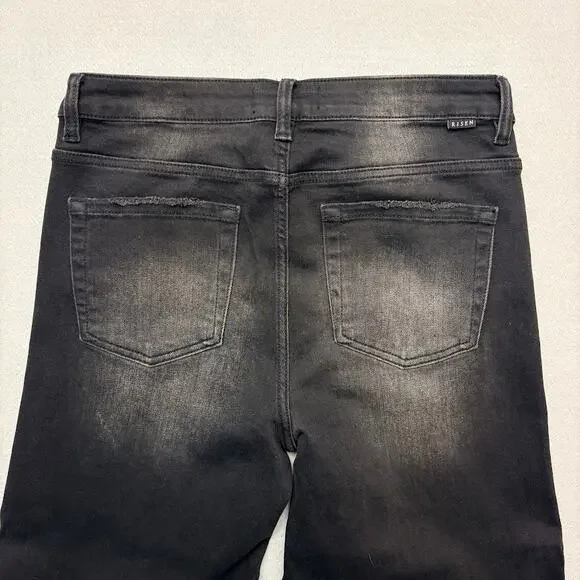 Risen Jeans Vintage Black Wash High Rise Wide Leg Distressed Stretch Denim 13/31 - Picture 4 of 10